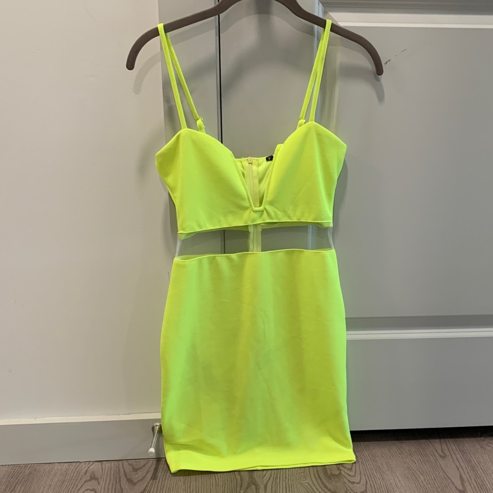 Neon yellow mini dress, size 8 UK size 4 US, worn once & in perfect condition